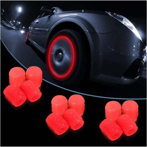 Fluoreszierende Autoreifen-Ventilkappen, 12 Stück leuchtende Autoreifen-Ventilkappen mit leuchtender Abdeckung, universelles Zubehör für LKWs, SUVs, Motorräder (rot) FLITI (1/4)