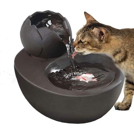 Trinkbrunnen – Keramik – mit vertikaler Lotusblume und automatischem Filter – Ideal für Katzen und Haustiere – Schwarz (1/4)