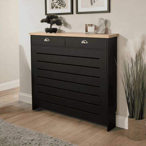 Batley Medium Radiator Cover MDF Wooden Home Decorative Modern Design Black (1/5)