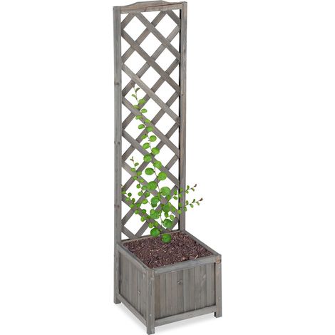 Relaxdays Planter Box with Trellis, Weatherproof, Wooden, Balcony, Garden Bed, Wine, 147 cm Lattice, Grey (1/5)