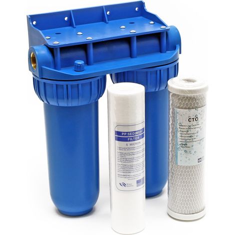 Naturewater NW-BR10B2 Double filtre Eau potable – 280 x 150 x 355 mm – 2 Étapes – 360 L/h – 1/2 / 20,67 mm – avec Cartouche PP Sédiments, Charbon actif – Filtration Purification Bactéries Pesticides"