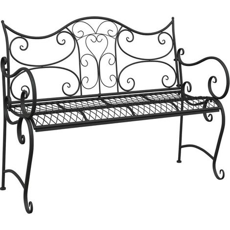Banc de jardin, deux places, 114 x 56,5 x 90 cm, acier noir. (1/5)