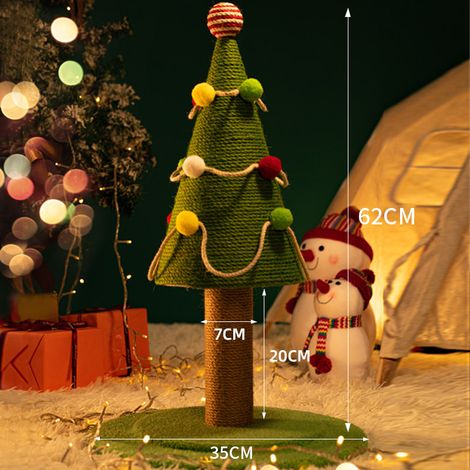 Griffoir en forme de sapin de Noël de 56 cm, griffoir mignon pour chat avec cadre recouvert de sisal naturel et petites balles colorées pour chats d'intérieur (1/2)