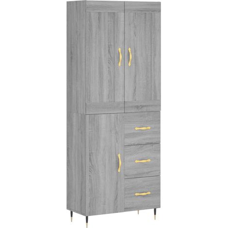 Aparador cajonera mueble almacenaje organizador cocina salón salón alto sonoma 695 x 34 x 180 cm madera de ingeniería gris 020035623