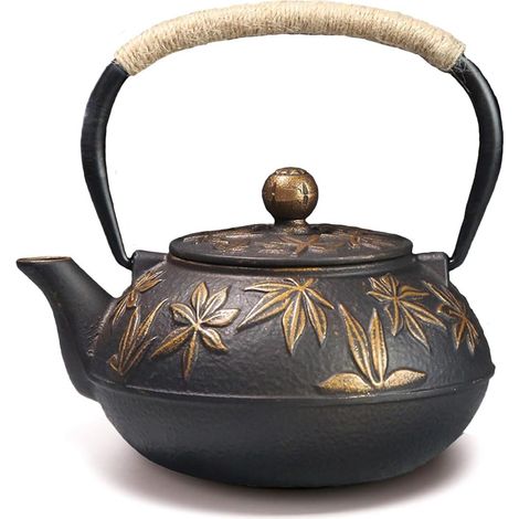 1 Théière, Fonte, 800ml, Infuser, Induction, Noir Feuille D'érable, Amateurs de Thé (1/5)