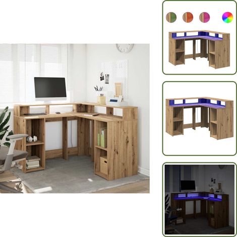 Scrivania con scomparti - vidaXL Scrivania a Luci LED Rovere Artigianale 140x55x91 cm Truciolato - Scrivania con illuminazione RGB