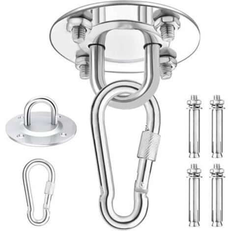 Aiperq Lourds Crochet De Plafond, 450KG Capacité Acier Inoxydable Hamac à Suspendre kit 180°Rotation pour Béton Bois Ensembles, Chaise accrochante, Lampe accrochante, Hamac, Yoga, avec Vis de Fixatio (1/4)