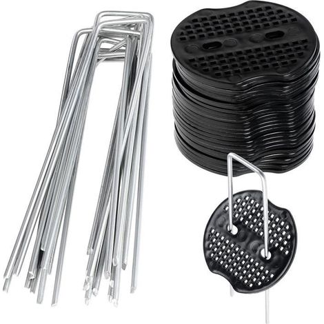 50PCS Piquets de Fixation en Acier Galvanisé avec 50PCS Rondelles, Kit d'Agrafe pour Toile de Paillage Jardin Tente (1/4)