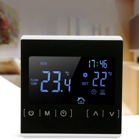 Thermostat de chauffage au sol électrique haute puissance AC85V-240V à double température et double commande avec écran tactile rétroéclairé, blanc. (1/5)