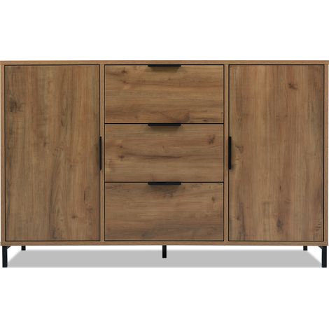 Cómoda con 2 puertas y 3 cajones 120 x 40 x 76 cm roble oscuro, HOMVRA (1/5)