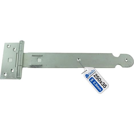Lot de 2 Charnière réglable galvanoplastie argentée avec plaque de fixation – Pour portail extérieur lourd – Charnière en T à crochet 250 x 35 mm – Fixation robuste pour porte et clôture – GeZu Impex (1/5)