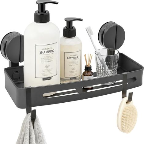 Etagere Douche sans Percage, Support Rangement Douche Ventouse, Etagere Salle de Bain avec Crochets pour Gel et Shampooing (Gris) (1/5)