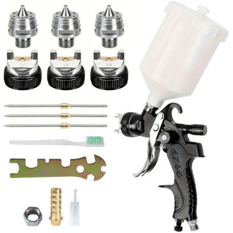 Professionnel Pistolet à Peinture Alimentation par Gravité 3 Buses 1,4mm 1,7mm 2,0mm Coupelle 600cc par gravité Meubles de Voiture Petit Pistolet de réparation (Noir) (1/5)