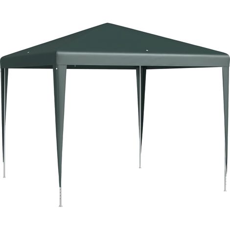 Tonnelle de jardin 2,7 x 2,7 m avec piquets et cordes, structure en acier et revêtement PE, vert foncé