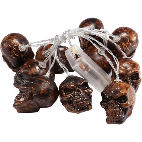 Guirnalda de luces de 1,5 metros con 10 LED en forma de calavera, iluminación constante, funciona con 2 pilas AA. Ideal para Halloween, fiestas, decoración del hogar y regalos. (1/5)