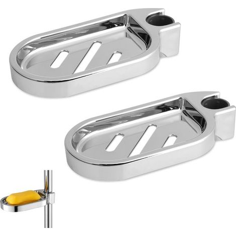 Jabonera de ducha de 2 piezas, Jabonera deslizante con barra de ducha ajustable, Fácil de instalar y quitar, Apto para baños, Plateado (1/5)