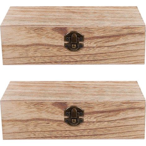 1 lot de 2 boîtes de rangement vintage en bois massif, boîtes d'emballage cadeau oblongues et pratiques-20X10X6CM (1/3)
