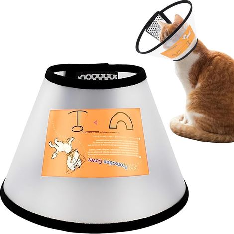 Collerette de Protection pour Chat - 1 Pièce - Plastique Souple Noir et Blanc - Cône Anti-Léchage Réglable - Pour Convalescence Post-Opératoire - Taille S (18-22 cm) (1/5)