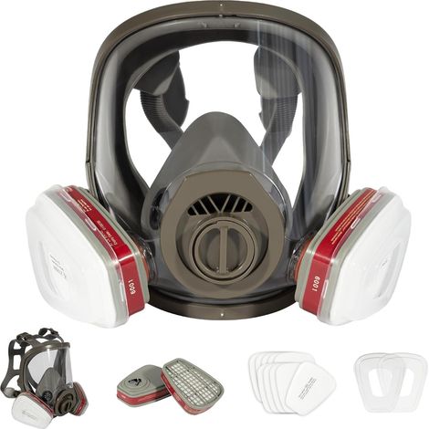Masque respiratoire complet avec 10 filtres, masque anti-poussière 15 en 1 réutilisable pour ponçage, peinture, polissage des poussières fines, masque à gaz, masque de peinture avec filtre (1/5)
