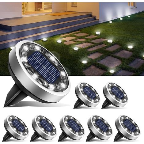 VUSZR 8 Stück Solar Bodenleuchten Aussen, 8 LED Gartenbeleuchtung Solar IP65 Wasserdicht Boden Solarleuchten, Solarlampen für Außen Garten Rasen Auffahrt Gehweg Patio, Kaltes Weiß (1/5)