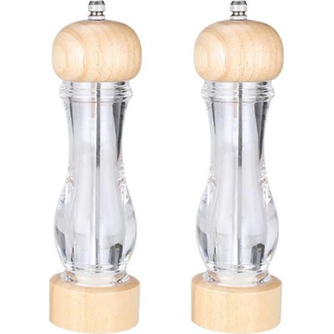 Moulin à sel et à poivre en acrylique, moulin à poivre manuel, salière et poivrière en bois avec noyau en céramique ajustable (1/4)