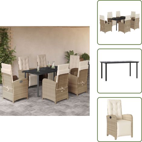 Chaise de jardin inclinable - vidaXL Ensemble à manger de jardin et coussins 7 pcs beige poly rotin - Coussin de siège (1/5)