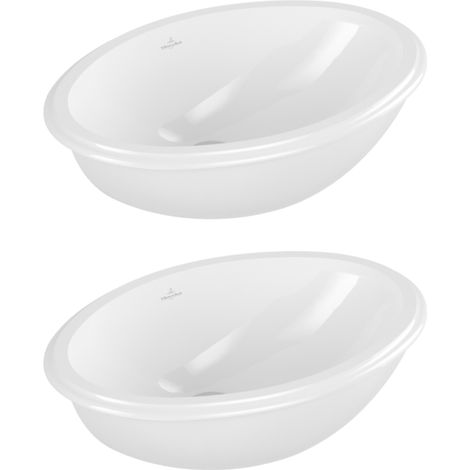 Villeroy & Boch – Lot de 2 vasques à encastrer par-dessous 500 x 350 mm – Céramique sanitaire – Surface CeramicPlus anti-calcaire – Installation sous plan