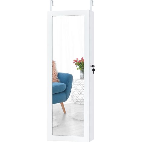 Armadio portagioie richiudibile luce LED Armadio gioielli specchio figura intera Bianco (1/4)