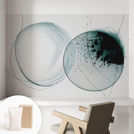 Papier peint intissé pour salon chambre à coucher peint imprimé Installation facile - Colle incluse gratuite Cercles verts 104x70 cm (1/5)