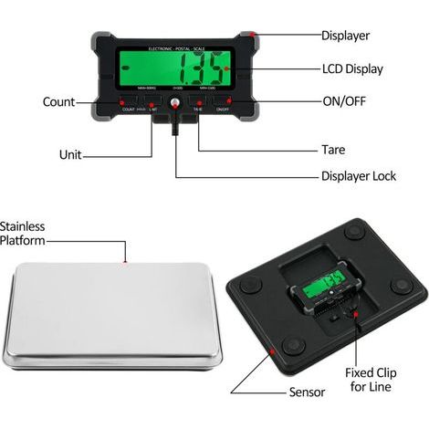 Electronic postal scale, 661 lb, 50 g, built-in precision, stainless steel, digital, with backlit LCD display, shipping scales, auto shut-off, data hold, t (1/5)