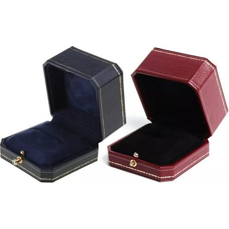 (2 pièces, rouge et bleue) Boîte à bagues en cuir, coffret à bijoux de luxe pour une demande en mariage (1/5)