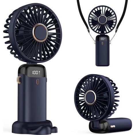 Tragbarer USB-Ventilator mit 4200 mAh, LED-Anzeige, 3-in-1-Funktion (Hand-/Nacken-/Tischventilator), faltbar und um 90° neigbar, ideal für Sommer, Büro, Schlafzimmer, Reisen, Geschenk für Erwachsene u (1/5)