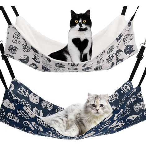 Hamacas de doble cara para gatos (2 unidades), cama colgante ajustable para gatos, hurones, cachorros, conejos y animales pequeños (M, CAT)