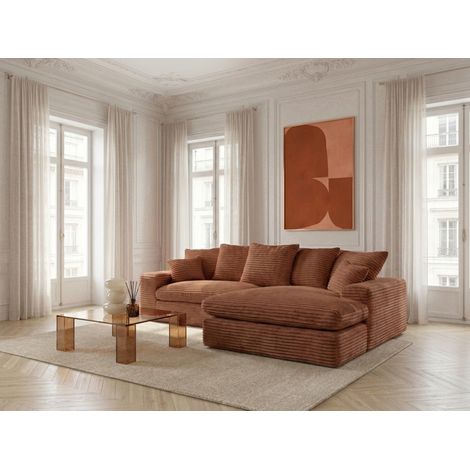 BOBOCHIC - Canapé d'angle réversible compact NEVADA gros côtelé doux Orange (1/5)