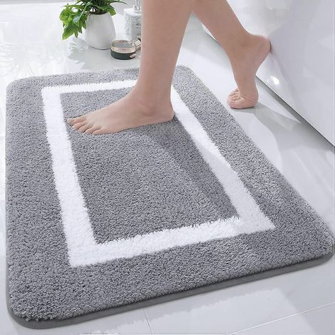 Tapis de bain antidérapant, doux et absorbant, en microfibre à poils longs, lavable en machine - 40 x 60 cm - Gris (1/5)