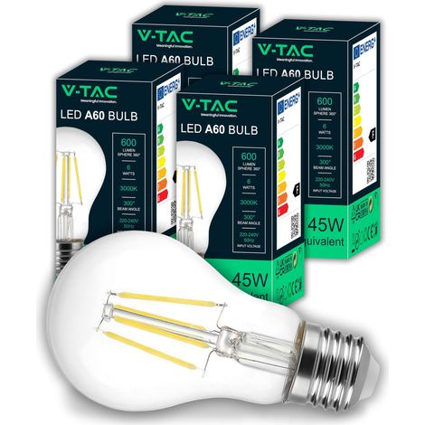 4x Ampoule LED Filament E27 – 6W – A60 – 600 Lumens – (Équivalent à 45W) – Ampoules Basse Consommation – 3000K Blanc Chaud (1/5)