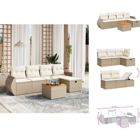 Salon de jardin avec coussins 6 pcs beige résine tressée - Ensemble Salon De Jardin - Mobilier De Jardin - Canapé Extérieur - Chaise Extérieure - Table Basse Jardin (1/4)