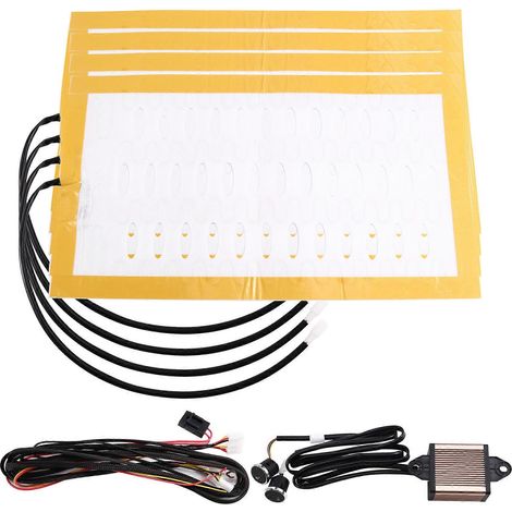 Coussins chauffants universels intégrés pour siège auto, 12 V, avec système de commande à 3 niveaux et double interrupteur rond, et faisceau de câbles. (1/5)