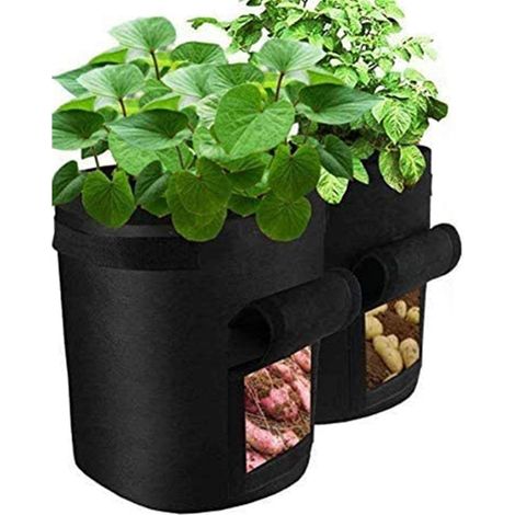 Sacs de culture pour pommes de terre (lot de 2), en tissu résistant avec rabat et poignée - Idéal pour le jardinage potager d'intérieur (1/3)
