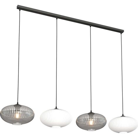Lampadario 4 Luci Coco In Acciaio Nero Paralume Plissè Multicolor (1/5)