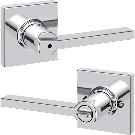 Poignée de porte intérieure avec serrure, levier de porte pour salle de bain et chambre à coucher, chrome poli, réversible, sans clé (1/5)