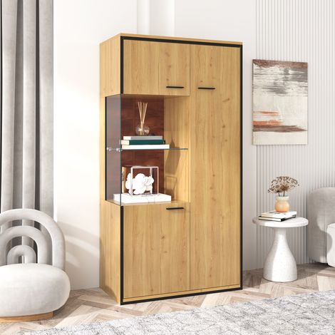 Vitrine Moderne avec Éclairage LED - 150 cm de Hauteur - Porte en Verre, Étagères Polyvalentes, 15 Teintes Disponibles, Grand Espace de Rangement, Fond en Verre, Meuble d'Exposition, Armoire Lumineuse (1/5)