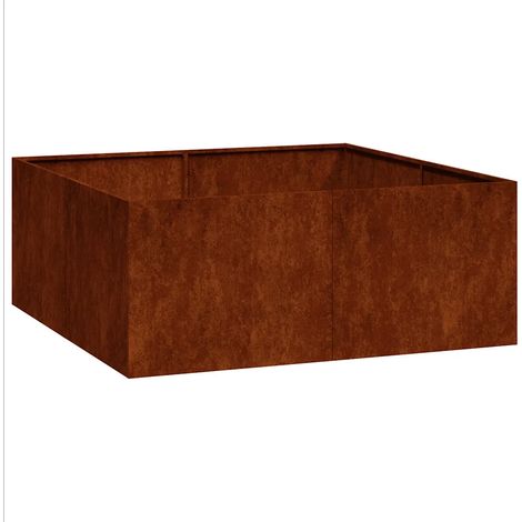 Jardinière carré design moderne extérieur 100 x 100 x 40 cm avec fond ouvert esthétique en acier rouillé (1/5)