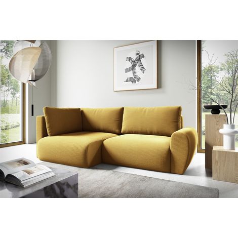 Ecksofa Schlafsofa GALAN MINI Stoff Poso Honiggelb Ottomane Links