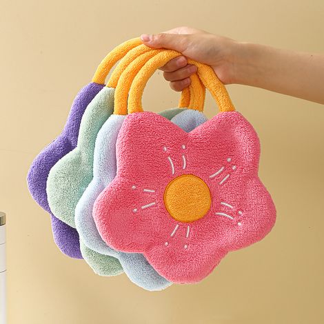 Lot de 2 serviettes en polaire corail brodées en forme de fleur, lingettes absorbantes pour enfants, chiffons de nettoyage ménagers. (1/5)