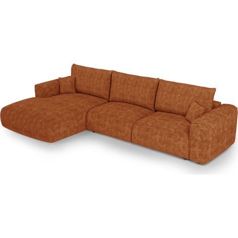 Canapé d'angle gauche convertible express 5 places en velours côtelé terracotta COMO (1/5)