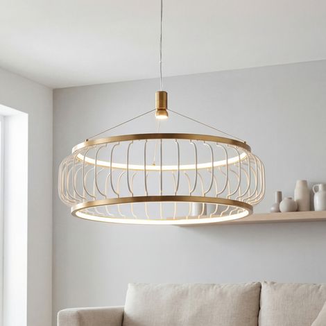 Hängelampe LED Metall rund D: 575 cm H: max. 120 cm in Messing matt Weiß 2750 K warmweißes Licht