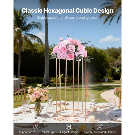 Support Fleur Mariage Colonne Lot de 10 Support Fleur Centre de Table Mariage 60 cm Présentoir Floral Hexagonal Cubique pour Fêtes,… (1/5)