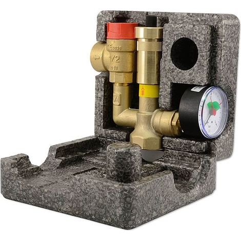 AFRISO Kessel-Sicherheitsgruppe MINI mit Schnellentlüfter, Sicherheitsventil 3 bar und Manometer (Ø 50 mm)