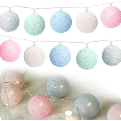 Guirlande lumineuse en boules de coton, guirlande lumineuse en boules de coton 3M 20 LED, boules de coton avec connexion USB, guirl (1/2)